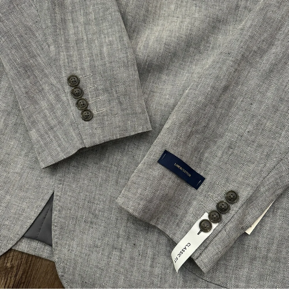 Stafford Linen Cotton Blend Classic Fit Suit Blazer Men’s Size 46 Reg Gray